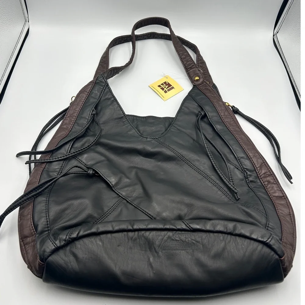 GAL Great American Leather Patchwork Hobo Black Brown Vintage Shoulder Bag NWT